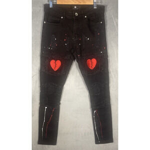 Focus‎ Men Heartbreaker Denim 3201 Jet Black Red Distressed 29W 30L Stretch